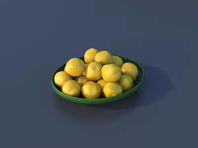 Green Ceramic Bowl Filled With Fresh Yellow Lemons On Dark Blue Background 3d model