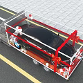 Truck Transporting Black Car In Transparent Display Case With Red Bow And Balloons