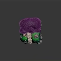 Cartoon Scene With Purple Tree Staircase Green Grass Stony Path Red Mushroom Gray Stone Rim