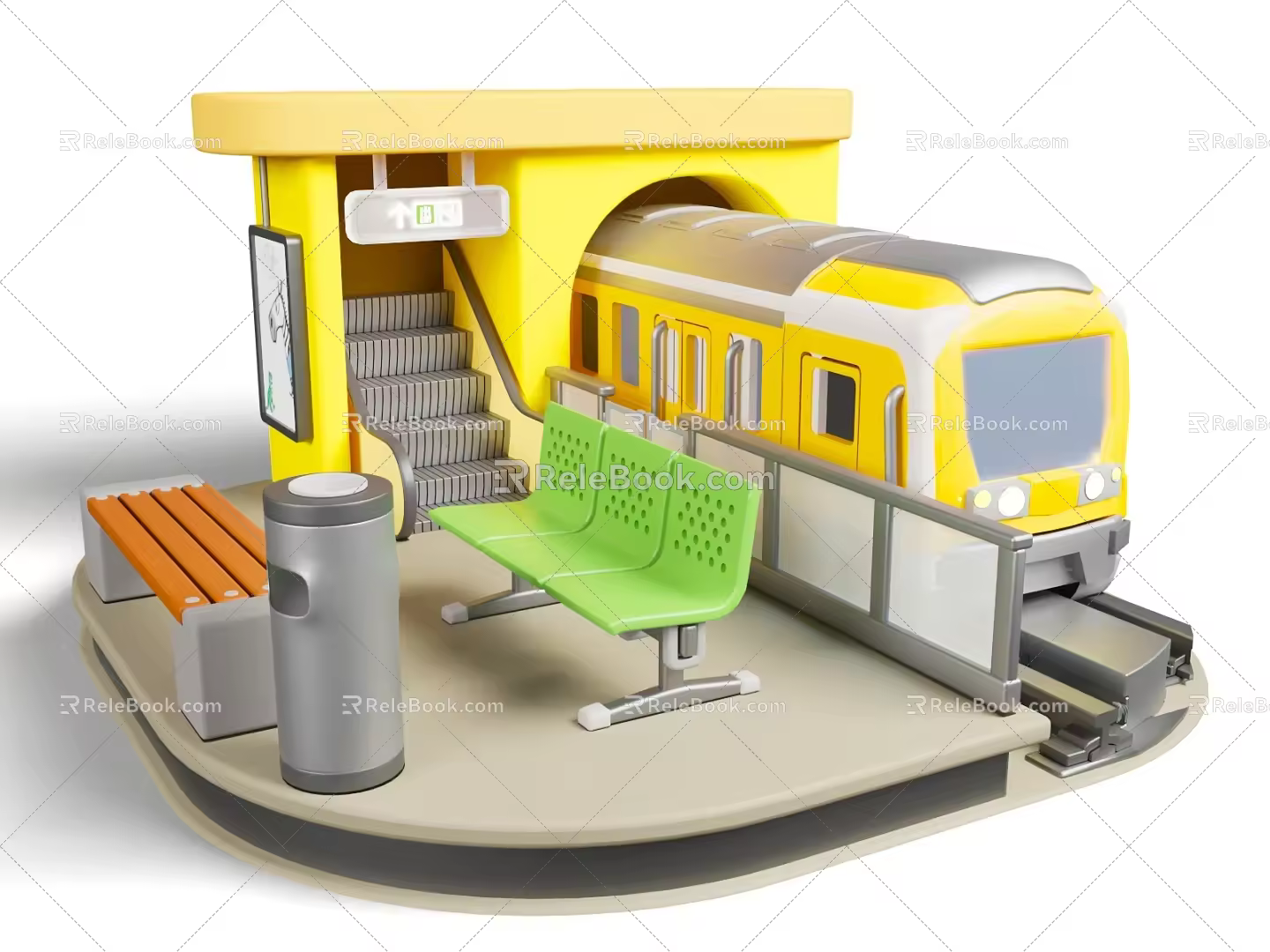 Cartoon style subway station railway station cartoon subway Q version subway station waiting station 3d model