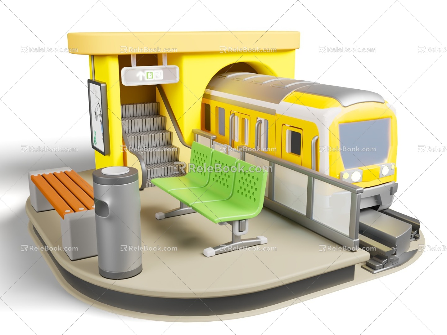 Cartoon style subway station railway station cartoon subway Q version subway station waiting station 3d model