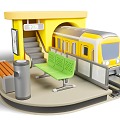 Cartoon style subway station railway station cartoon subway Q version subway station waiting station 3d model