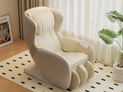 Beige Leather Massage Chair Modern Ergonomic Interior Design With Green Plant And Curtain 3d model