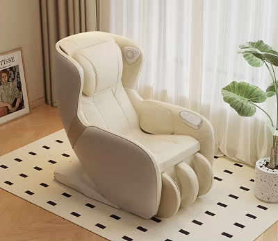 Beige Leather Massage Chair Modern Ergonomic Interior Design With Green Plant And Curtain 3d model
