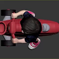 Little Girl Riding Red Toy Scooter With Basket On Black Background