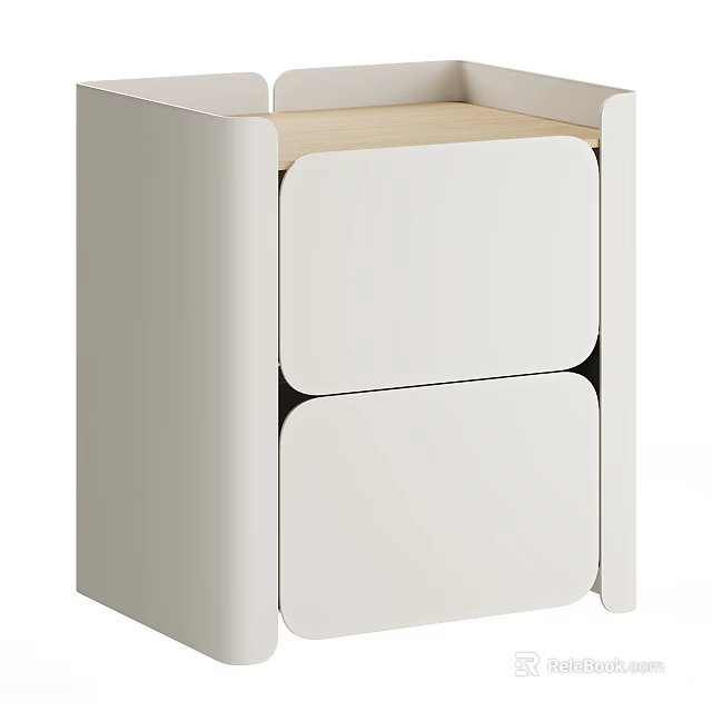 Modern White Bedside Table With Two Drawers And Light Wooden Top 3d model 