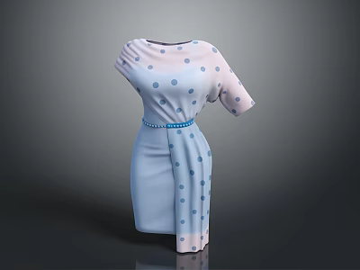 Woman Wearing Polka Dot Short Sleeve Dress With Blue Belt And Gradient Colors 3d model