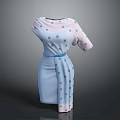 Woman Wearing Polka Dot Short Sleeve Dress With Blue Belt And Gradient Colors