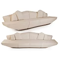 Modern Beige Sectional Sofa With Geometric Backrest And Streamlined Seating Design 3d model