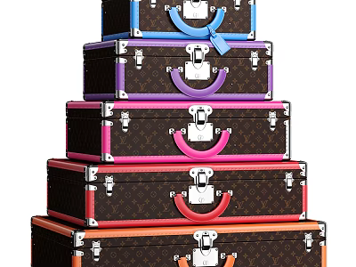 Stacked Colorful Suitcases Featuring Classic Monogram Design Vibrant Handles And Metal Hardware 3d model