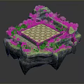 Fantasy Floating Island With Chessboard Rocky Terrain Green Vegetation And Trees