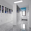 Bright Archive Room With Neatly Arranged White Filing Cabinets And Marble Floor