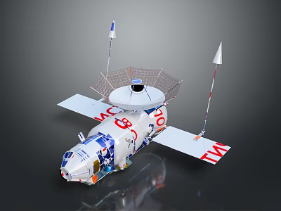 Advanced Satellite Communication Equipment with Solar Panels Antenna and TM Markings 3d model
