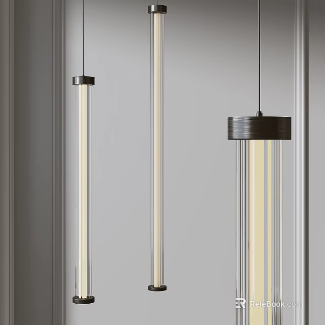Modern Metal Pendant Lights With Sleek Long Cylindrical Design And Illuminated Tubes 3d model 