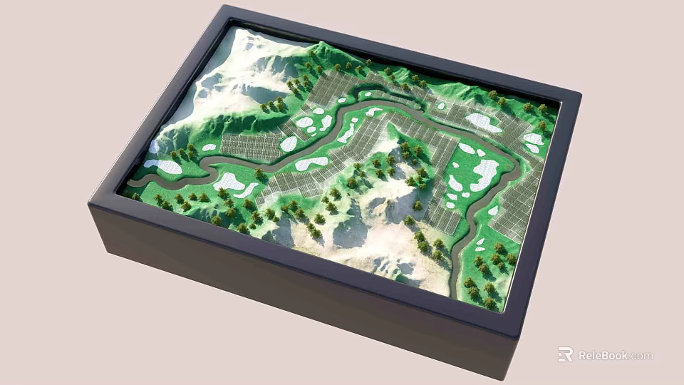 Commercial 3D Terrain Model Equipment with Black Frame Square Design Green Areas Roads 3d model 