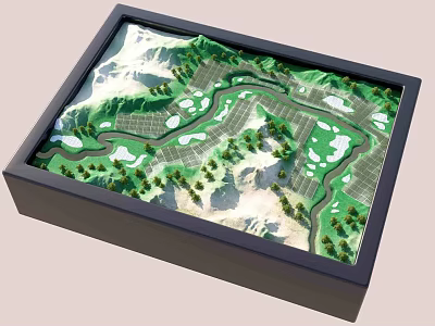 Commercial 3D Terrain Model Equipment with Black Frame Square Design Green Areas Roads 3d model