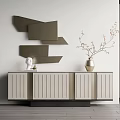 Modern Entryway Side Cabinet Design With Decorative Wall Panels And Vase Decoration