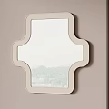 Unique Geometric Shaped Mirror With Light Frame On Beige Wall And Dark Vertical Stripes