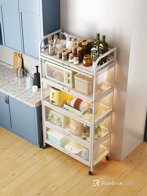 Multi Tiered Bathroom Cabinet Rack With Wheels For Toiletries And Towel Storage 3d model 