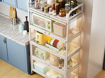 Multi Tiered Bathroom Cabinet Rack With Wheels For Toiletries And Towel Storage 3d model