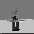 Round Marble Dining Table With U Shaped Base And Vase With Dried Branches 3d model