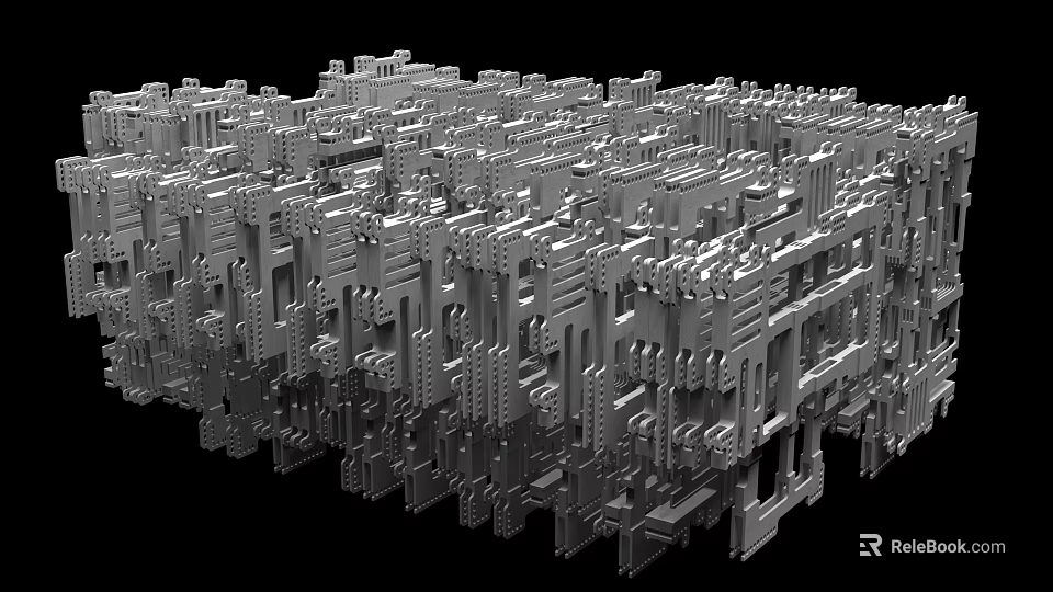 Industrial Equipment With Intricate Metal Structures And Geometric Mechanical Parts 3d model 