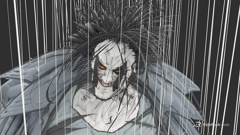 Game Movie Character With Spiky Black Hair Pale Skin Red Eyes Grinning Surrounded by Strings 3d model 
