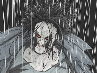 Game Movie Character With Spiky Black Hair Pale Skin Red Eyes Grinning Surrounded by Strings 3d model