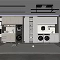 Home Balcony Laundry Area With Washing Machine Dryer Storage Cabinets Shelves And Cat