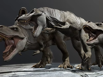 Reptile Tyrannosaurus Rex Models With Open Mouths Standing In Dynamic Poses 3d model