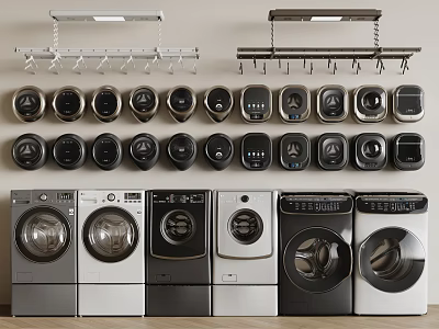 Various Modern Front Load Washing Machines With Stylish Control Panels And Designs 3d model