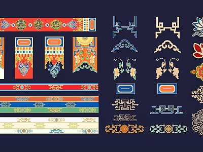 Various Traditional Carvings with Vibrant Colors and Ornamental Design Elements 3d model