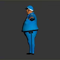 Cartoon Style Police Officer Game Character in Blue Uniform with Arms Outstretched Pose