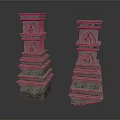 Ancient Stone Architectural Towers With Weathered Surface And Multi Tiered Arched Decorations