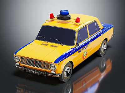 Vintage Police Car With Yellow Body Blue Red Emergency Lights And Classic Design 3d model