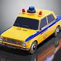 Vintage Police Car With Yellow Body Blue Red Emergency Lights And Classic Design