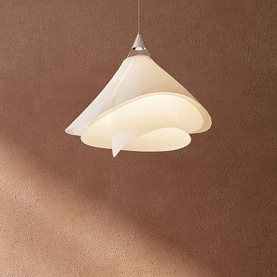 Modern White Pendant Light with Sleek Minimalist Design and Soft Illumination Against Brown Textured Wall 3d model