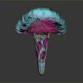 Vibrant Blue and Pink Fluffy Top Plant With Patterned Cone Shaped Stem