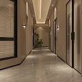 Modern Wooden Decor Storefront Reception with Circular Ceiling Green Plants and Marble Floor