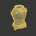 Traditional Ceramic Vessel With Colorful Intricate Patterns And Golden Decorative Base