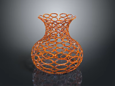 Orange Circular Ring Woven Vase With Hollow Design For Home Decor 3d model