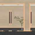 Modern Glass Doors with Golden Frames Dark Handles Marble Floor and Vase Plant