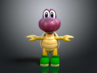 Purple Head Game Movie Character With Big Eyes Yellow Shell And Green Shoes 3d model