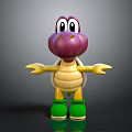 Purple Head Game Movie Character With Big Eyes Yellow Shell And Green Shoes