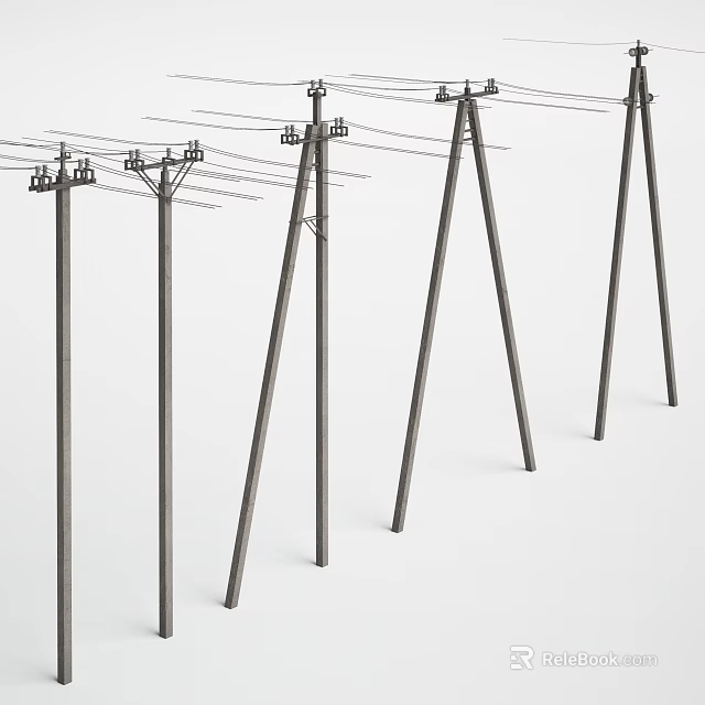 Essential Road Infrastructure Featuring Multiple Utility Poles With Power Lines 3d model 