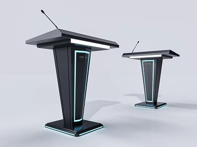 Modern Black Podium With Blue LED Lighting And Microphone For Presentations 3d model