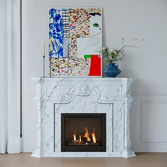 European Style Fireplace Marble Fireplace Decorative Cabinet TV Cabinet Vase 3d model