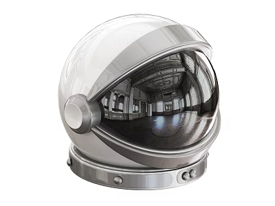 Shiny Silver Astronaut Helmet With Transparent Visor And Reflected Building Interior 3d model
