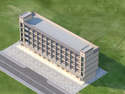 Aerial View Building Plan With Multi story Structure Green Lawn And Paved Area 3d model