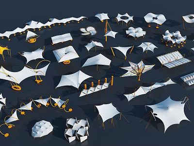 Tensile Membrane Architectural Structures Featuring Various Shapes And Modern Designs 3d model